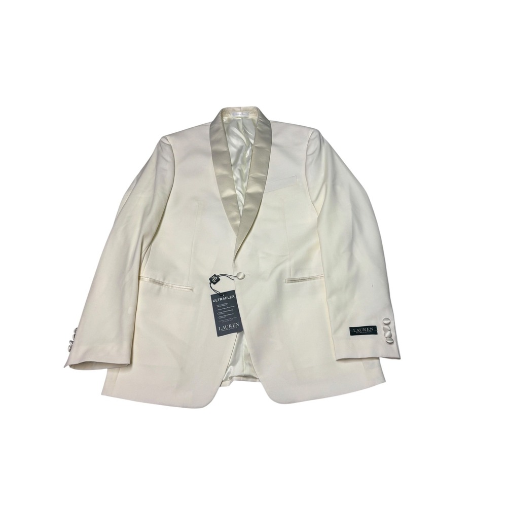 NWT Lauren Ralph Lauren Ultraflex Off White Wool Tuxedo Jacket Mens 40L Ladson